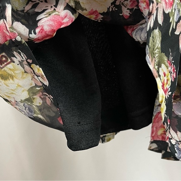 B_envied Large Rose Floral V Neck Sheer Sleeve Mini Skirt Formal Pleat Flowy - Picture 6 of 9